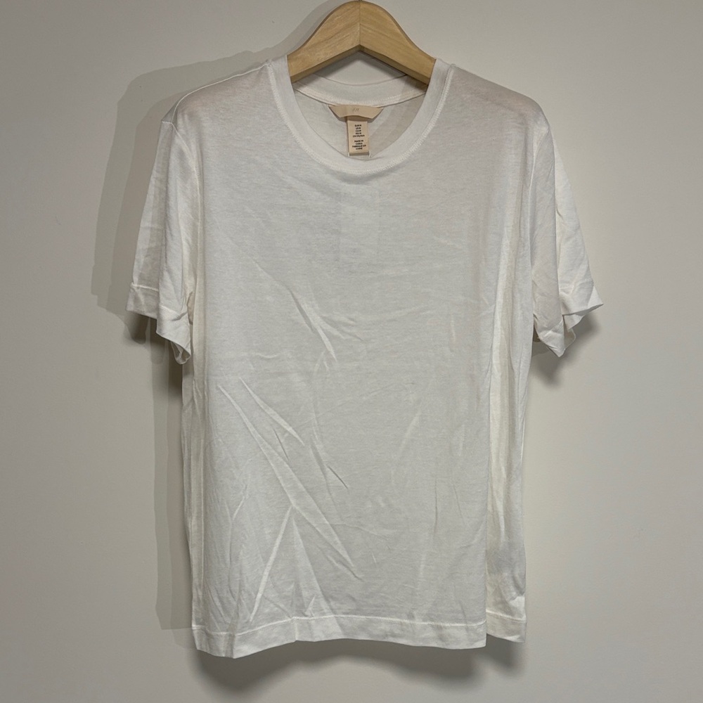 H&M white cotton silk tee sz m medium new